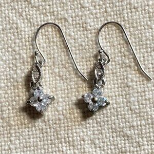 Cubic Zirconia Flowers set in Silver Drop Earrings